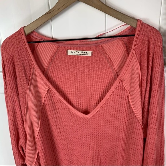 Free People Prairie Rose Pink Santa Clara Thermal V-neck Top Medium OB967840 - Picture 4 of 9